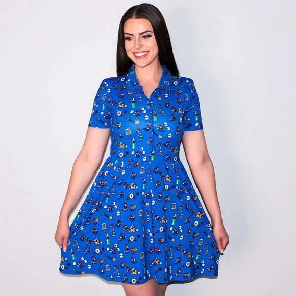 Super Mario Cakeworthy Button Down Short Sleeved Dress Size Small - Picture 5 of 6